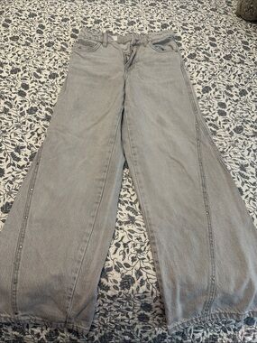 Wide Leg Gray girls Jeans with Side Stud Detail